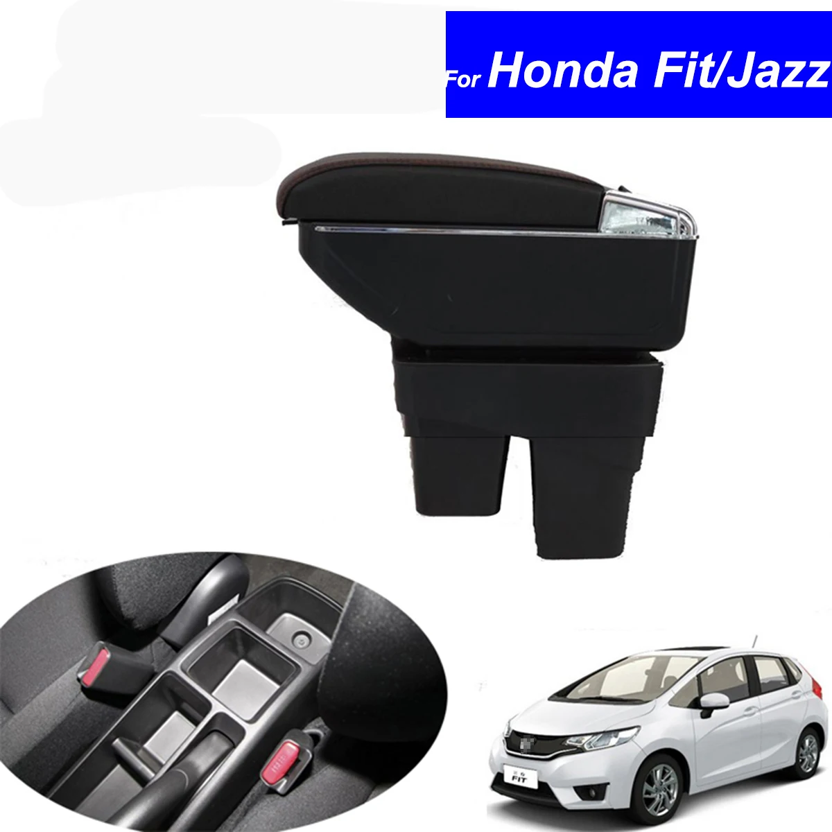 

Leather Car Center Console Armrest Box for Honda Hatchback Fit Jazz 2014 2015 2016 Armrests Storage Box Free Shipping