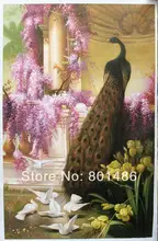 Free shipping A Peacock and Doves in a Garden by Eugene Bidau