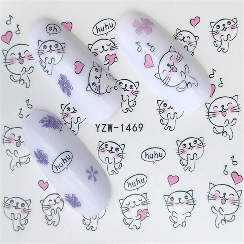

YWK 1PCS Fashion Harajuku Retro Animal Cat Flora Flower Water Transfer Nail Art Sticker Decal Slider Manicure Tool Tips