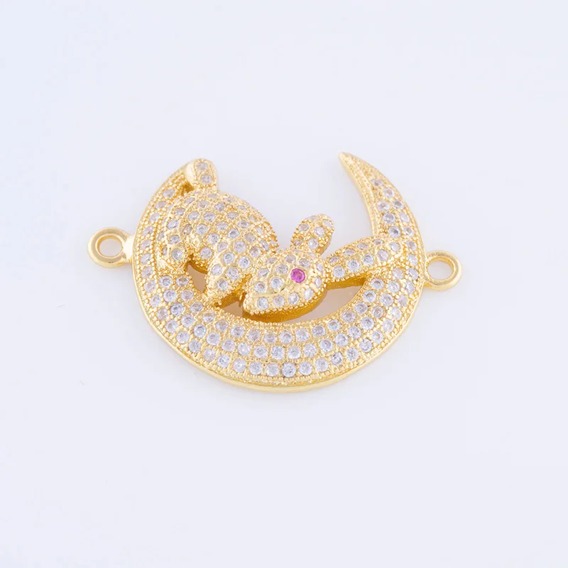 

Supplies For Jewelry Handmade DIY Accessories 3 Colors Zircon Rhinestone Rabbit With Crescent Moon Connectors For Jewelry Making