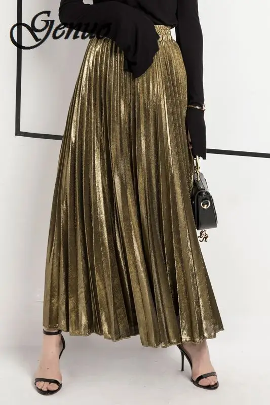 

2019 Women's Skirt New Summer Long Skirt Fashion Color All-match Slim Pleated Skirt Fast Shipping