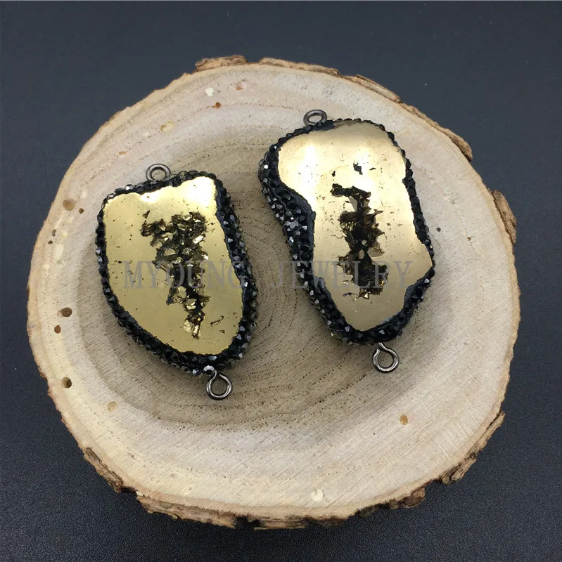 MY1285 Freeform Crystal Druzy Geode Slice Connector Pendant  Titanium Paved Zirconia Edges and Bail For Necklace Women Jewelry (3)