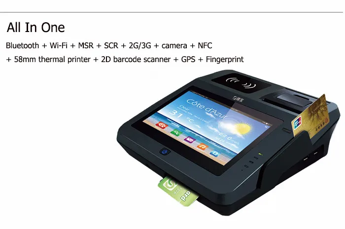 Все в одном 3g NFC Android Pos система со сканером штрих-кода и термопринтером