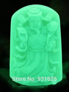 

Natural Fluorite Luminous Stone Carved Chinese God of Wealth Lucky Pendant + Rope Necklace Glow in Dark luminous stones Jewelry