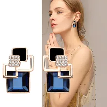 Büyük Vintage kare Dangle küpe kristal geometrik küpe Vintage moda güzel altın takı damla küpe takı kupe #10(China)