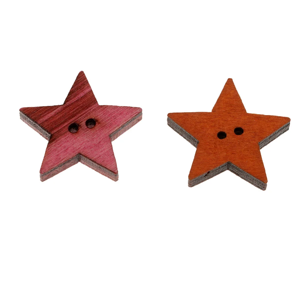 50x Rustic Wood Painted Star 25mm Sewing Wooden Buttons For Clothes Decorative Button Crafts Scrapbooking Card Making Crafting
