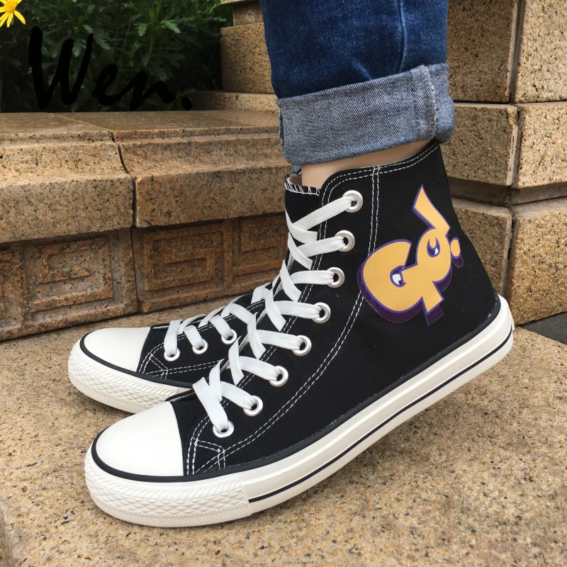 

Wen Canvas Shoes Design Pokemon Style Hello Typography Game Black High Top Sneakers Men Women Lace up Sport Plimsolls