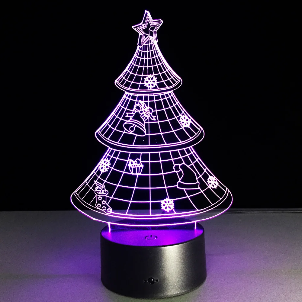 Рождественская елка 3D лампа светодиодный светильник USB Освещение сенсорный RGB цвета настольная ночник прикроватный декоративный подарок видение праздник дети