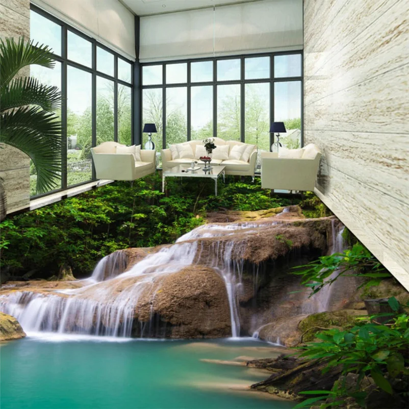 Custom Photo Floor Wallpaper Modern 3d Nature Waterfall Bathroom