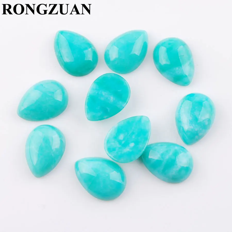 

RONGZUAN Natural Stone Cabochon CAB Amazonite stone 13x18mm Teardrop Flat Back Beads No Drilled hole Jewelry 10pcs/lot TU3288