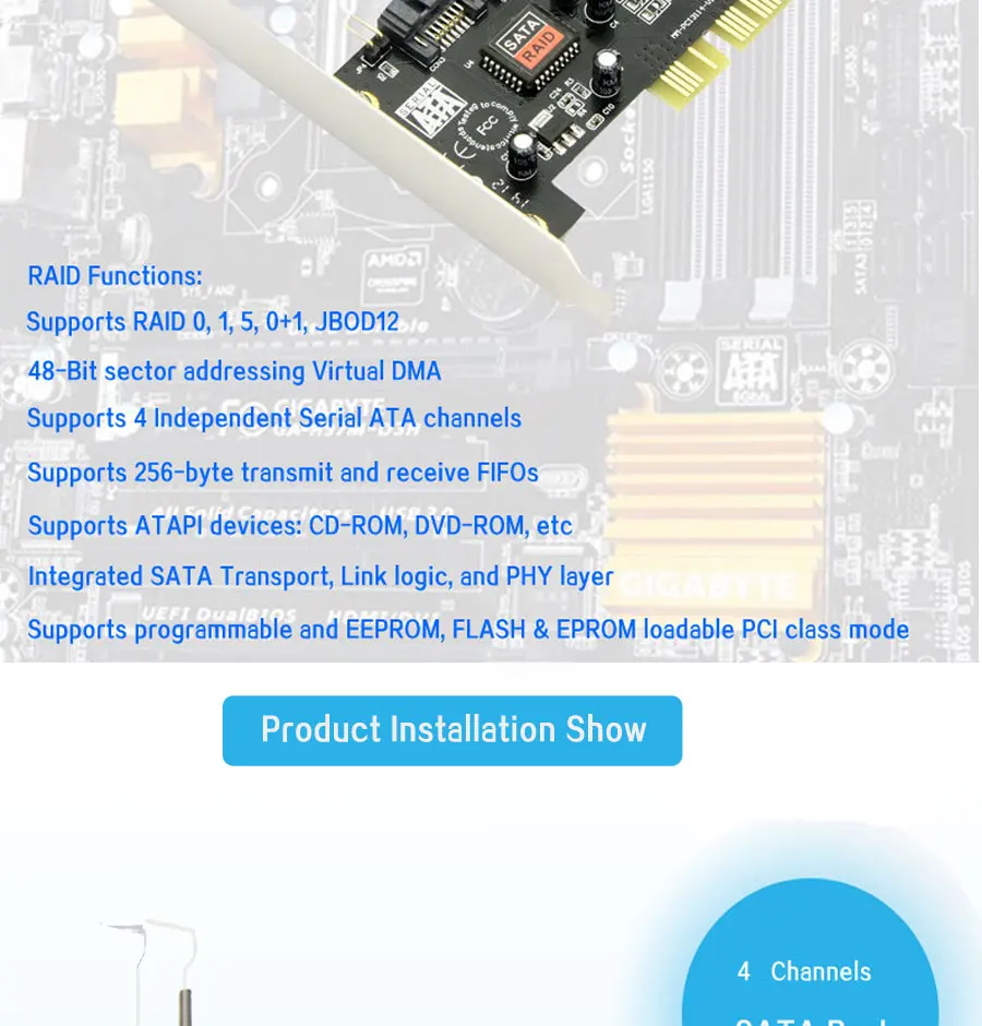 PCI expand card 4 порта SATA add on Card с чипсетом Sil 3114 совместимый с PCI specification revision 2,2 для настольных ПК/компьютера