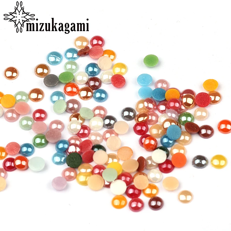 

100pcs/lot 6MM Colorful Mixed Color Ceramic Shimmer Imitation Pearl Beads Half Round Flat Base Beads For DIY Jewelry Accessories