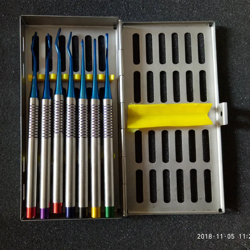 

7 Pcs Set Dental Implant Stainless Steel Luxating Root Elevator with Case Instruments Tool