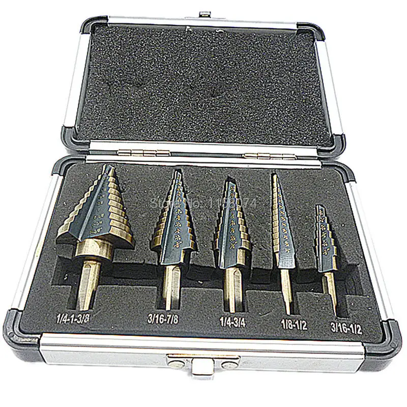 

50 Sizes 5pc Step Down Drill Bit HSS Multi Cut Enlarge Hole Cobalt Coated Two-flute Multiple Hole Step Drill Bits Triangle shank