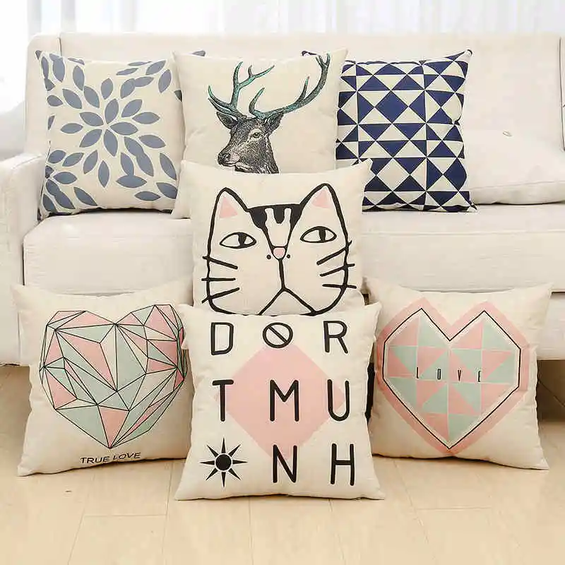 

Sofa Waist Cushion Cover Pillow Case Home Decor Alphabet Geometry Cotton Linen
