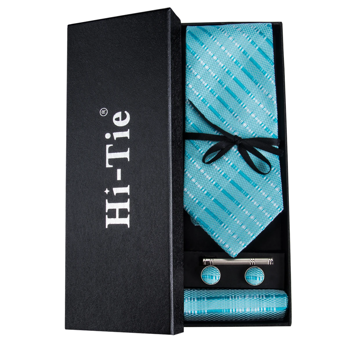 Синий галстук для мужчин, Шелковый тканый галстук, однотонный синий широкий галстук, набор запонок, зажим для галстука, Подарочная коробка для мужчин, Hi-Tie HT-326