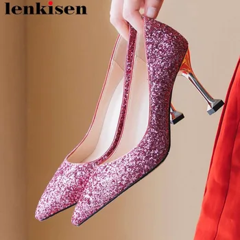 

Lenkisen superstars new arrival high heels slip on oxford pointed toe shallow pumps fashion bride wedding party dance shoes L35