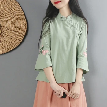 

2020 chinese top long sleeve cotton tang suit top women kung fu tai uniform shirt blouse traditional chinese costume clothing