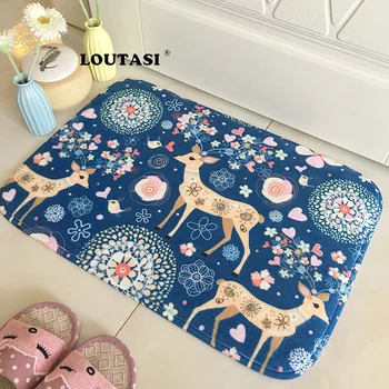 

LOUTASI Home Decoration Cute Sika Deer Printed Carpet Door Mat Anti-slip Kitchen Carpet for Home Living Room Floor Mat 40x60cm