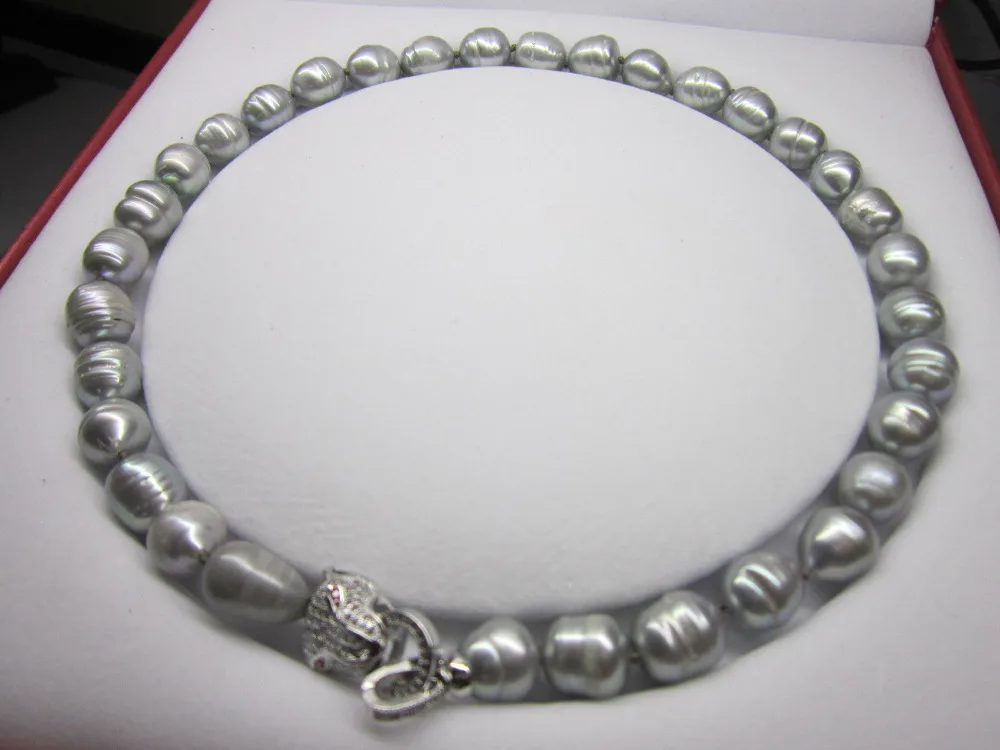 

Beautiful AAA 12-14MM NATURAL SOUTH SEA BAROQUE GRAY PEARL NECKLACE 18"Leopard Clasp