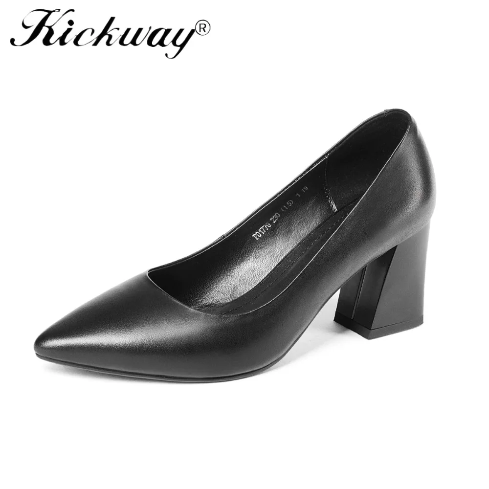 

Kickway 2018 Genuine Leather Pumps Women Shoes Pointed Toe Spring Shoes Elegant Shallow Black High Heels Dress Shoes Ladies