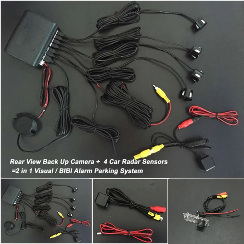 Car Rear View Camera + 4 Car Parking Sensors Car Backup Reverse Radar