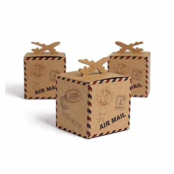 

50pcs Retro Airplane Mail Kraft Paper Candy Boxes Gift bag for Rustic Wedding birthday bridal baby shower Party packaging Favors