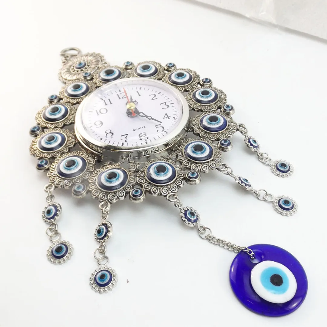 JX-LCLYL 33cm Turkish Nazar Glass Evil Eye Wall Clock Hanging Charm &Home Decor