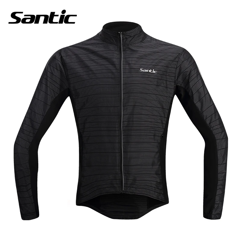 

Santic Reflective Cycling Jacket Windproof Breathable Long Sleeve MTB Moutain Road Bicycle Bike Cycle Jacket Men Black 2017