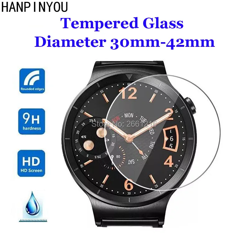 

For Diameter 30mm - 42mm Smart Watch Tempered Glass 9H 2.5D Premium Screen Protector Film 23 31 32 33 34 35 36 37 38 39 40 41 mm