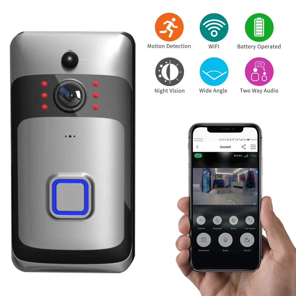 

Smart Home Video WiFi Doorbell 720P HD Wireless WiFi Smart Doorbells Cam with PIR Motion Detection Two Way Audio