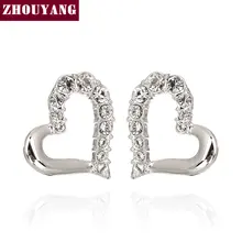ZHOUYANG ZYE646 простые сережки-гвоздики серебряного цвета в форме сердца ювелирные изделия из настоящего австрийского хрусталя