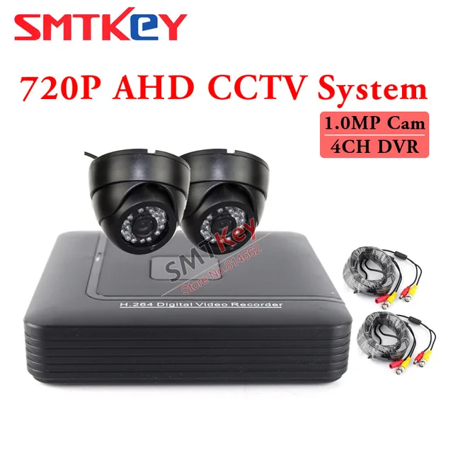 SMTKEY 720P 2CH CAMERA 4CH DVR 1.0M AHD camera + VIDEO CABLE 12V power adapter ahd cctv system | Безопасность и защита