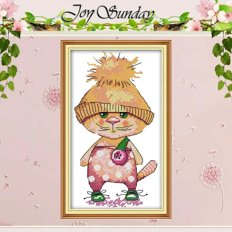 A cat with a yellow hat counted Cross Stitch 11CT 14CT Set Wholesale DIY Cross-stitch Kit Embroidery Needlework | Дом и сад