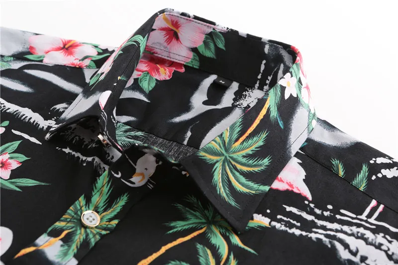 Dioufond Летняя мужская Гавайская пляжная крутая одежда Фламинго цветочный принт с коротким рукавом модная мужская рубашка хлопок большой размер 3XL