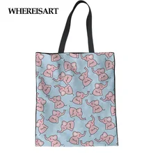 WHEREISART холщовая женская сумка для покупок милый мультяшный слон печатная Женская сумочка, сумка женская сумка многофункциональная