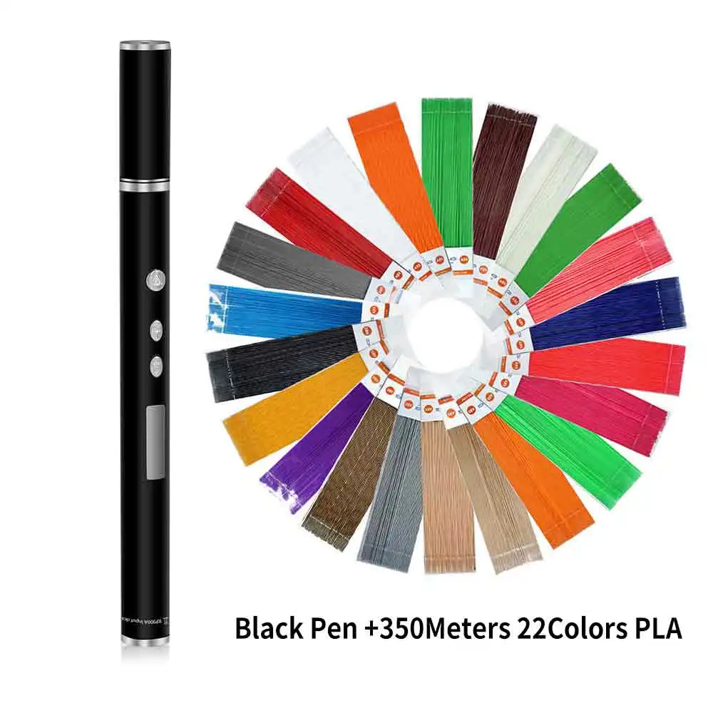 DEWANG, 3D ручка, ручка для печати, OLED, PLA, ABS, нить, 3d принтер, подарок на день рождения, Lapiz, 3D печать, ручка для школы, 3D карандаш, гаджет - Цвет: Black 350 Meter PLA