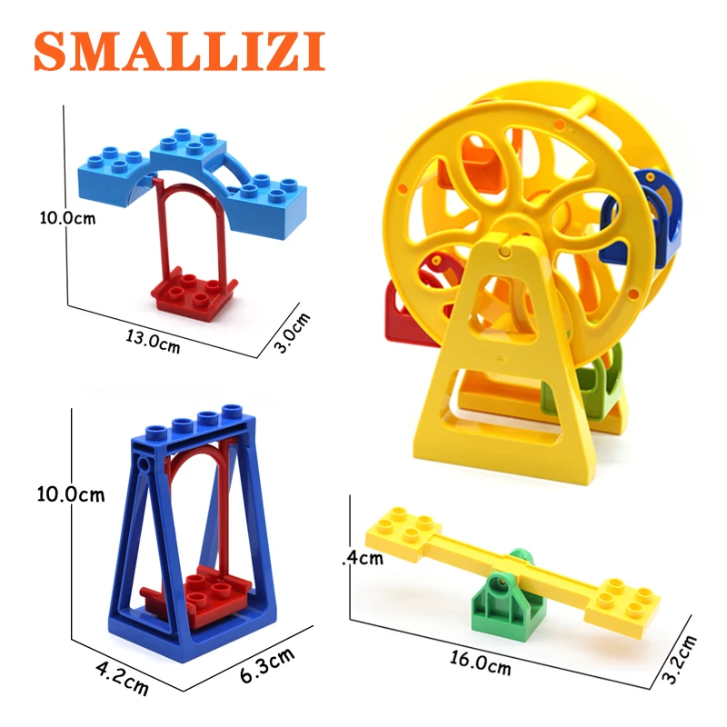 

Amusement Park Big Size Building Blocks Compatible with Duplo Ferris Wheel Seesaw Swing Assemble Brick set Kid Toys Brinquedos