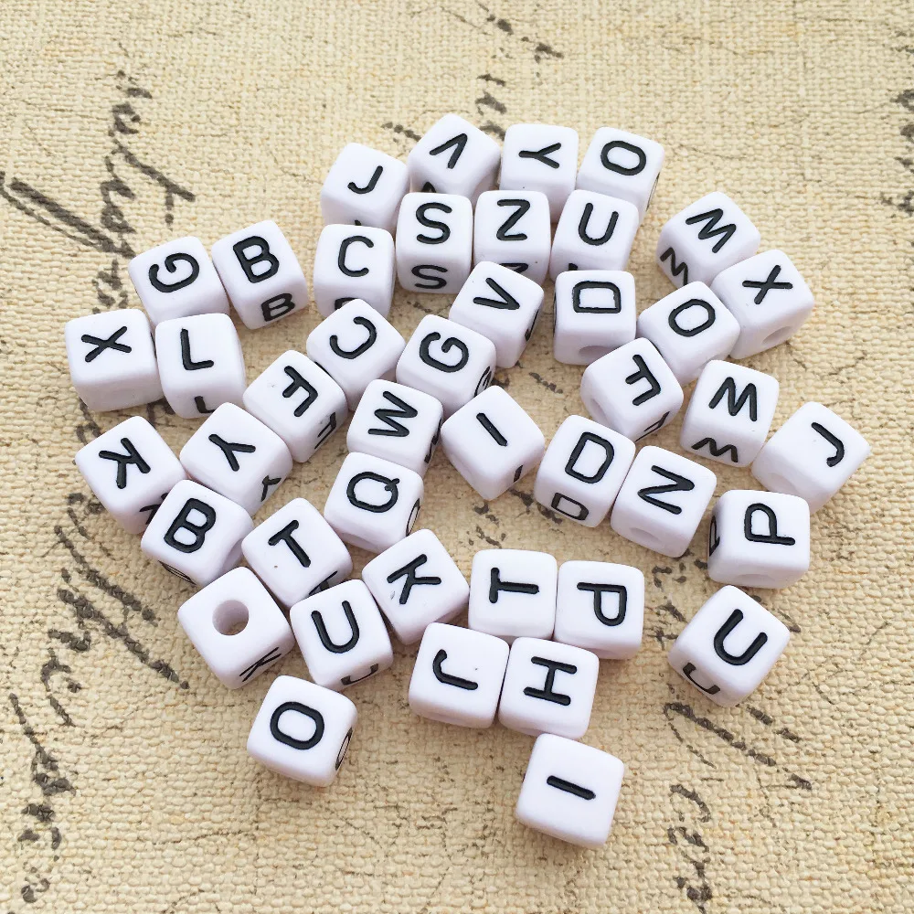 Mini Order 100PCS 10*10MM Single Letter Y Printing Cube Acrylic Alphabet  Jewelry Beads Square Plastic Knit Initial Spacer Beads