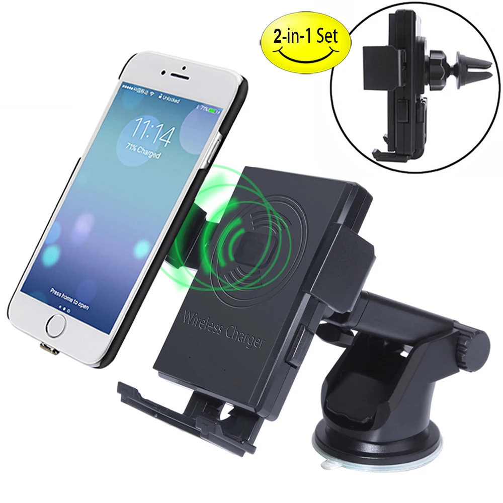 

Qi Car Wireless Charger 2in1 charging mount Air Vent Stand and Phone Holder for Samsung Galaxy S7 S9 S8 Plus iphone 8 X XS XR