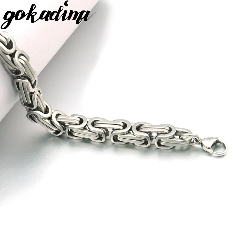 Gokadima New Product, Silver Color Stainless Steel bracelets Link Byzantine Chain Bracelet For MENS Jewelry Fashion Good quality