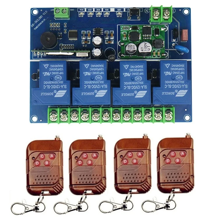 

12V 24V 36V 48V 4CH 30A RF Wireless Remote Control Relay Switch Security System Garage Doors Electric Doors & 4* transmitter