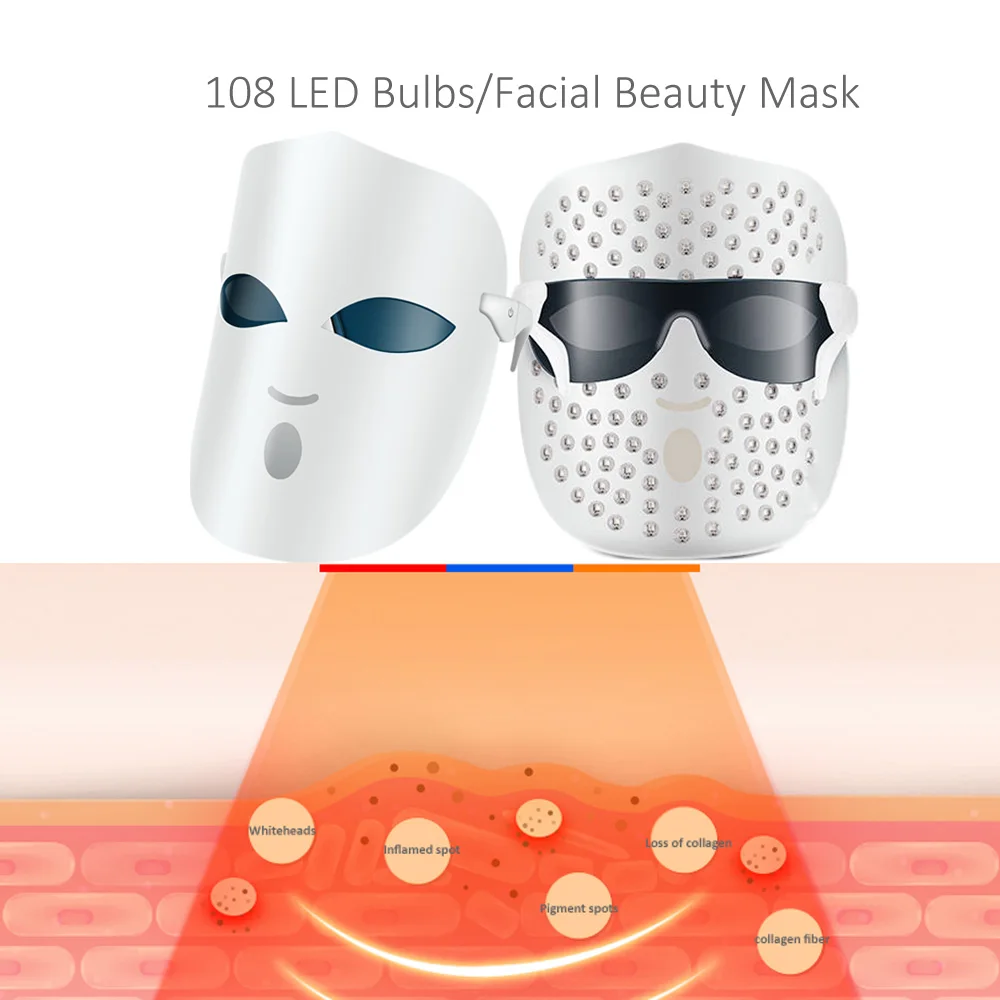 

Photon Facial LED Mask Therapy 108 lights colors Light Skin Rejuvenation Wrinkle Reduction Acne Removal led Beauty lamps facial