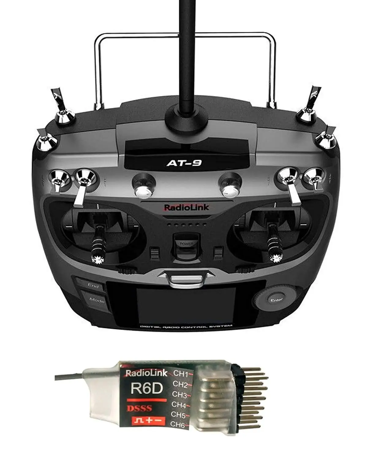 

2pcs/lot Radiolink 2.4G AT9 R6DS Remote Control System 9CH TX & 6CH RX Mode 2