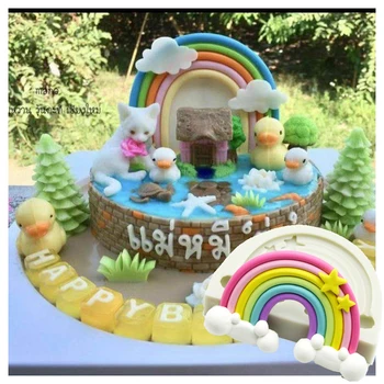 

1PCS Lovely Rainbow with Stars Cloud Fondant Cake Decorating Silicone Mold Soft Clay Silicone Mold DIY Baking Tools
