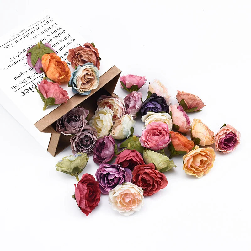 

100pcs Silk roses head wedding bridal accessories clearance christmas decor for home scrapbook diy gifts box artificial flowers