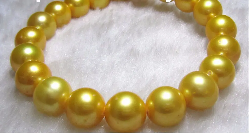

Charming AAA 11-12mm Genuine south sea golden pearl necklace 14K Gold Clasp 18" (9.13)