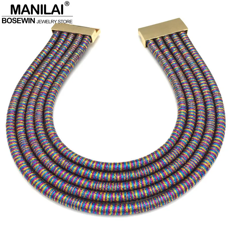 MANILAI, 7 цветов, многослойные чокеры, ожерелье с массивным воротником, кнопка магнетизма, женское массивное ожерелье, макси ювелирные изделия