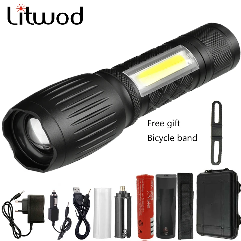 

Litwod Z20104 LED Flashlight XM-L T6 COB Torch 6 Modes Zoomable 6000LM Magnet tail cap.For emergency biking camping fishing.