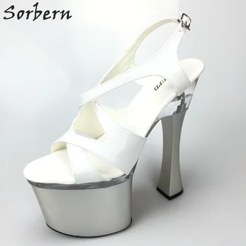 

Sorbern White Cross Strap Chunky High Heel 18Cm/8Cm Platform Gladiator Style Shoes Ladies Party Slingbacks Sandalias Mujer 2018